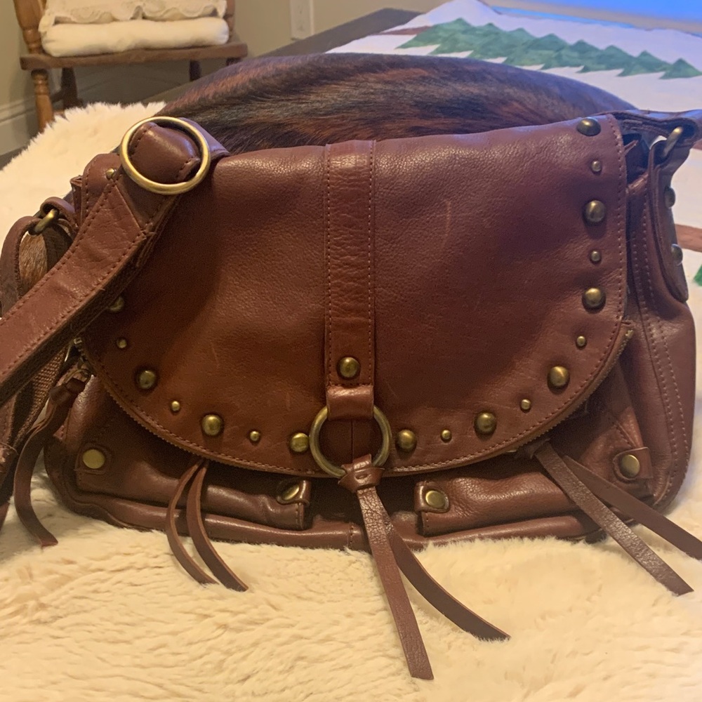 Lucky Brand Brown Leather Studded Shoulder Bag
